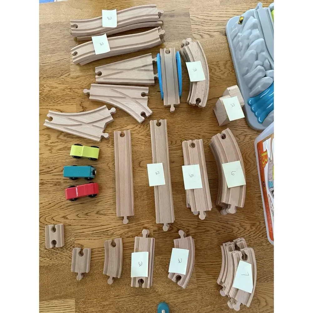 B. Toys Wood & Wheels Wooden Train Set Mountain Bucket Track Lot Cars Bridge